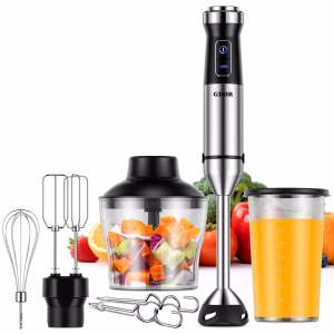 6-in-1 Immersion Blender, 1000W Handheld Hand Blender, 20 Speeds Emulsion Blender with Chopper
