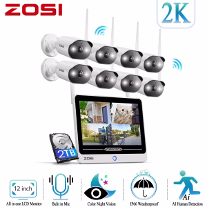 3MP WiFi Security Camera System with 12" LCD Monitor, ZOSI All in one Wireless Security Camera System