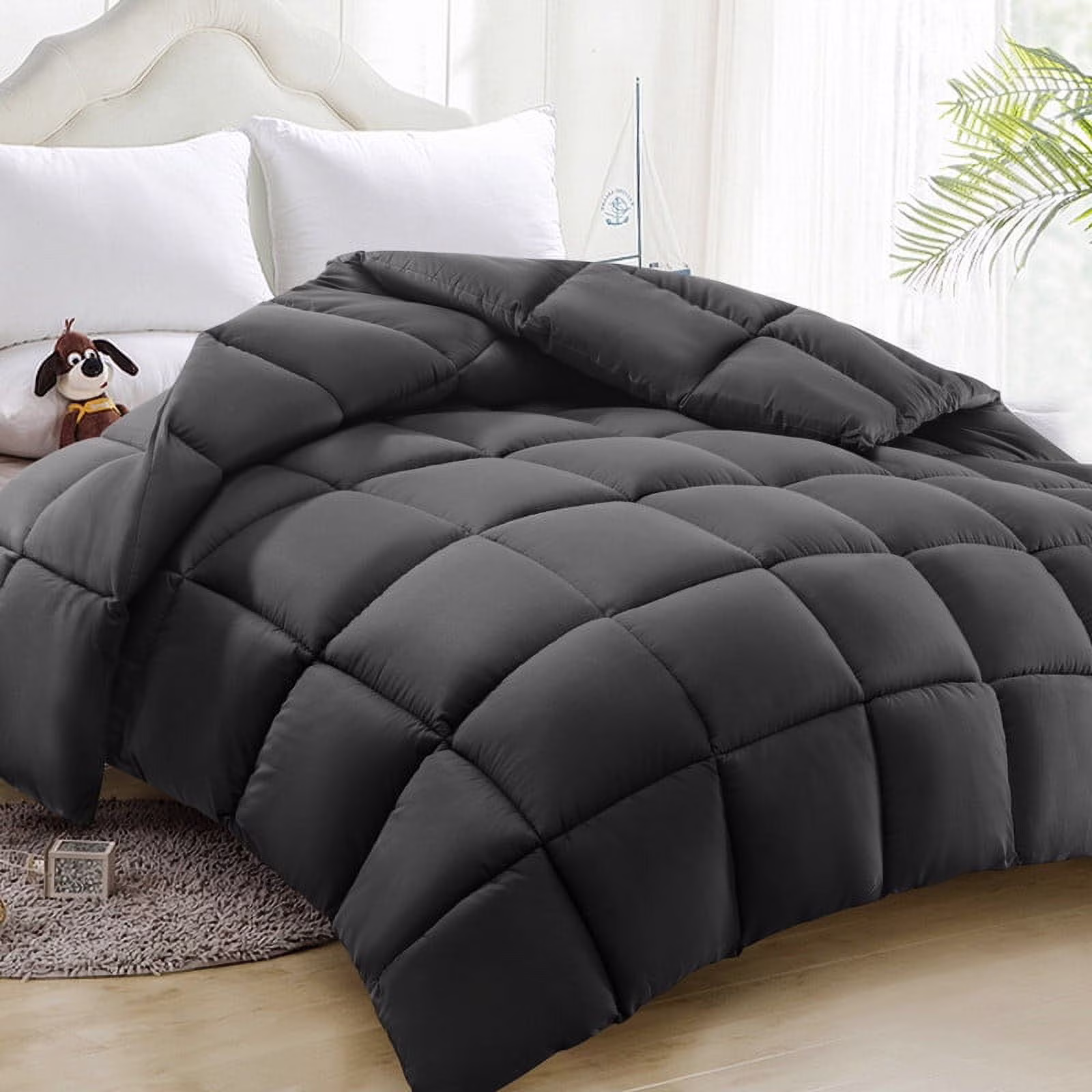 Comforter Queen Gray All Season Down Alternative, Cooling Quilted Duvet Insert