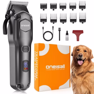 Oneisall DC-600 Dog Clippers for Grooming, Cordless & Low Noise Dog Grooming Clippers for Thick Coats, Black