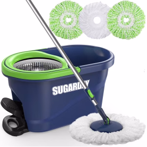 SUGARDAY Spin Mop and Bucket with Wringer Set for Floors Cleaning Heavy duty System, Green