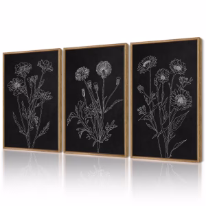 Black White Flower Wall Art 11x14in Natural Framed Vintage Minimalist Floral Wall Hanging Decor